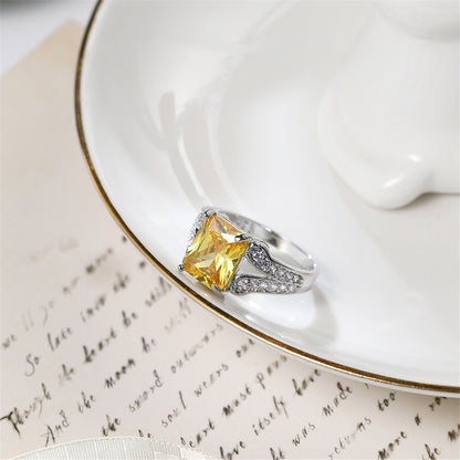 Yellow Crystal and Cubic Zirconia Princess-Cut Ring, statement rings for women, vintage-inspired design, lifestyle look