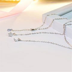 Cubic Zirconia & Silver-Plated Star & Moon Pendant Necklace