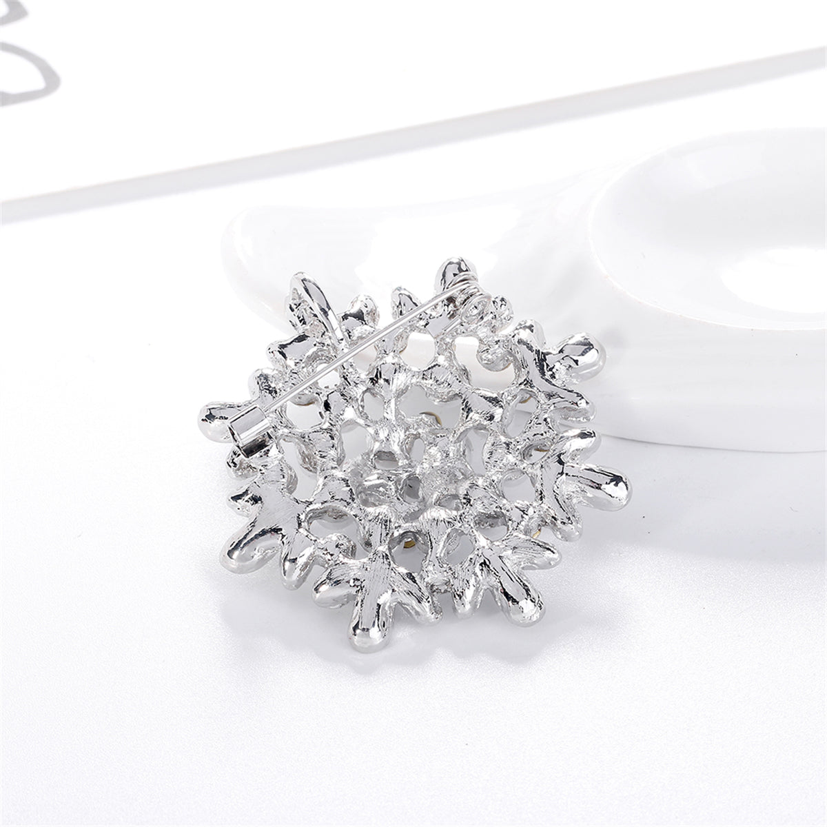 Clear Cubic Zirconia and Pearl Silver-Plated Flower Brooch, silver brooch pin, elegant gift for her, styled look