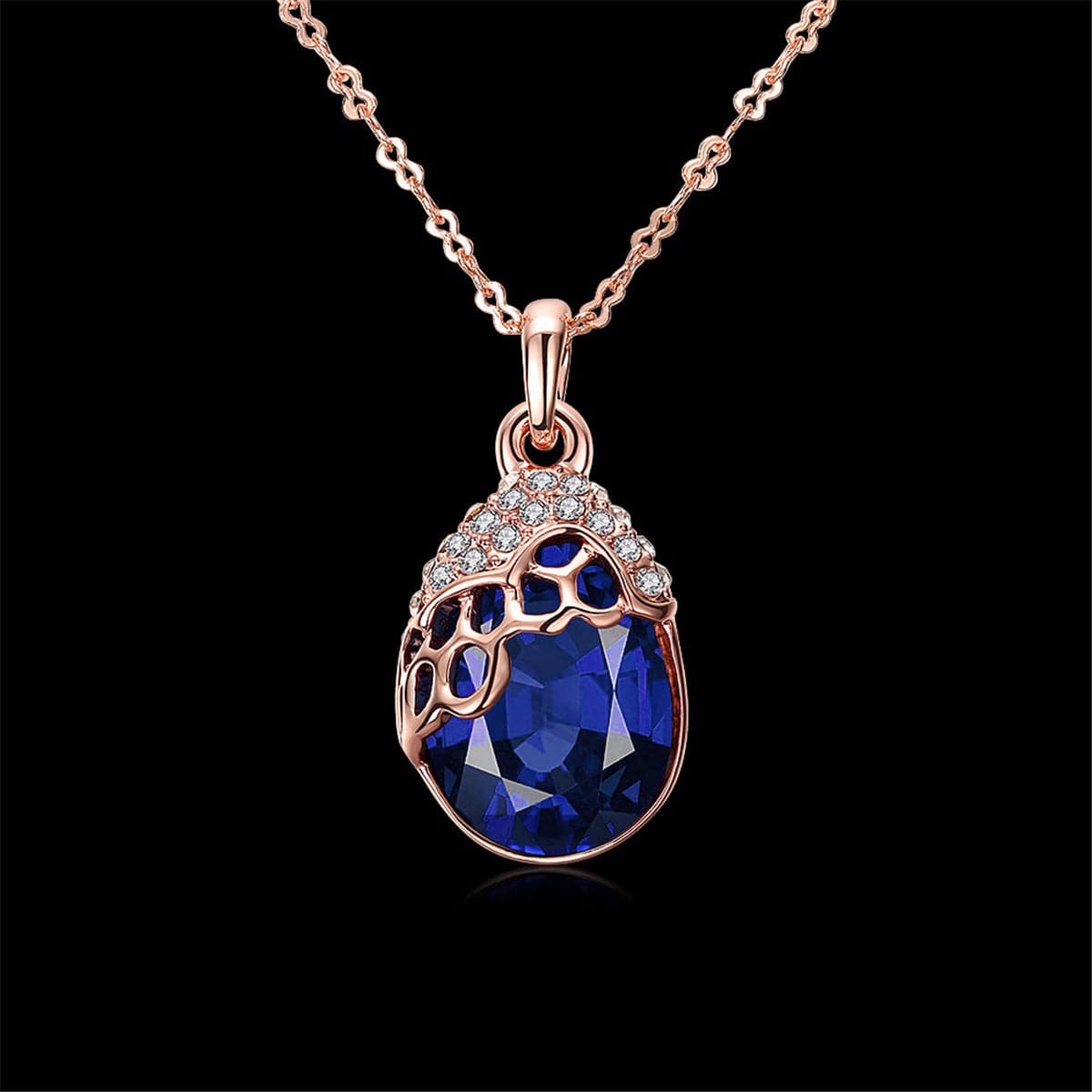 Blue Cubic Zirconia & Rose Goldtone Teardrop Pendant Necklace - streetregion