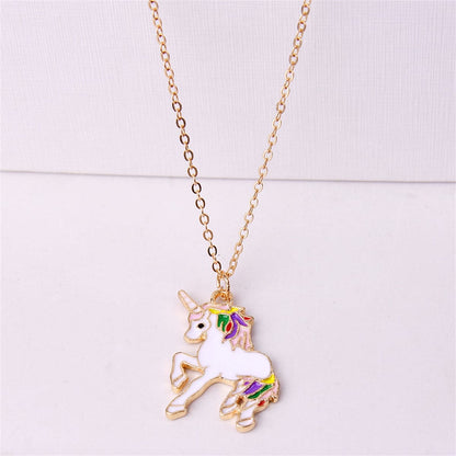 White Enamel and 18K Gold-Plated Unicorn Pendant Necklace, gold pendant necklace for women, elegant gift for her, side view