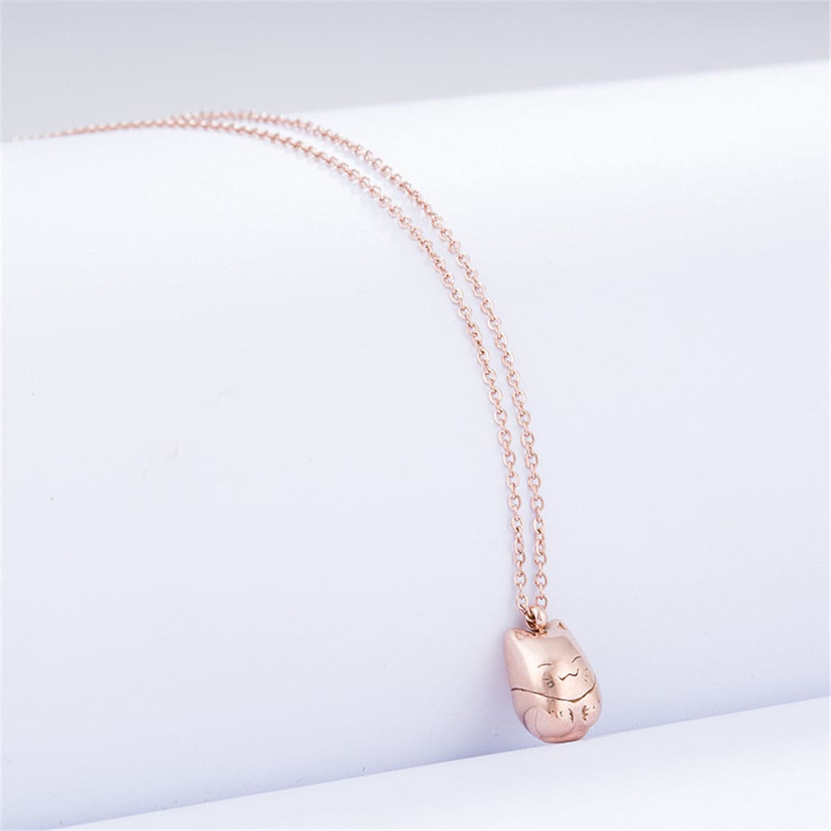 18k Rose Gold-Plated Cute Kitty Pendant Necklace - streetregion