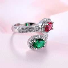 Green Pink Cubic Zirconia & Crystal Botany Bypass Ring