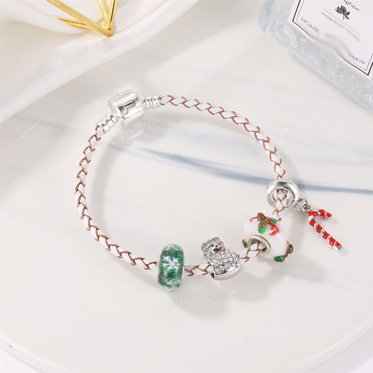 Red & Silver-Plated Holiday Charm Bracelet