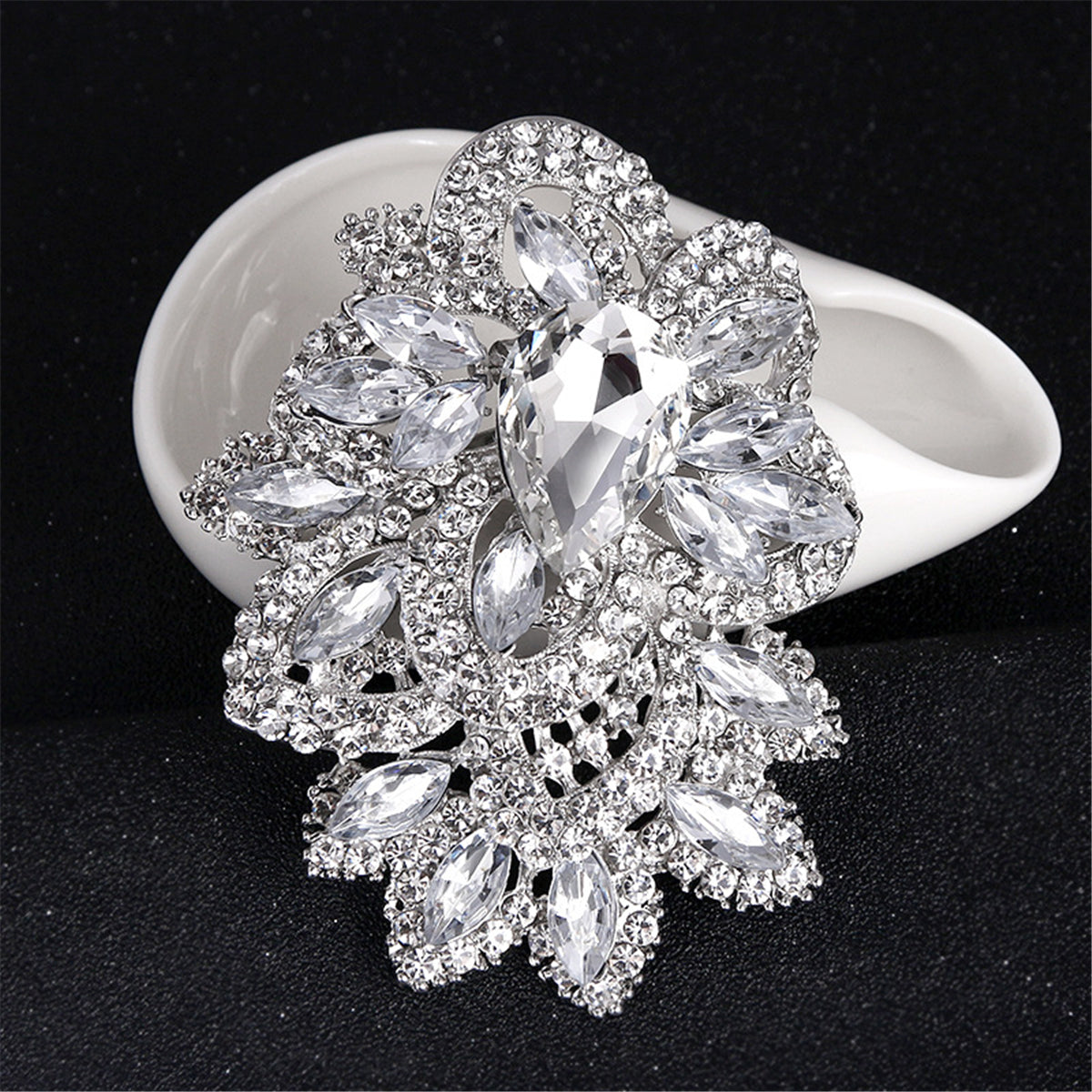 Crystal and Cubic Zirconia Rattan Brooch, brooch pin, botanical inspired, detail close-up