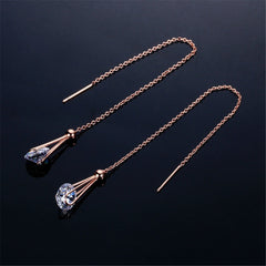 Cubic Zirconia & 18K Rose Gold-Plated Threader Earrings