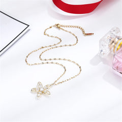 Cubic Zirconia & 18K Gold-Plated Flower Pendant Necklace
