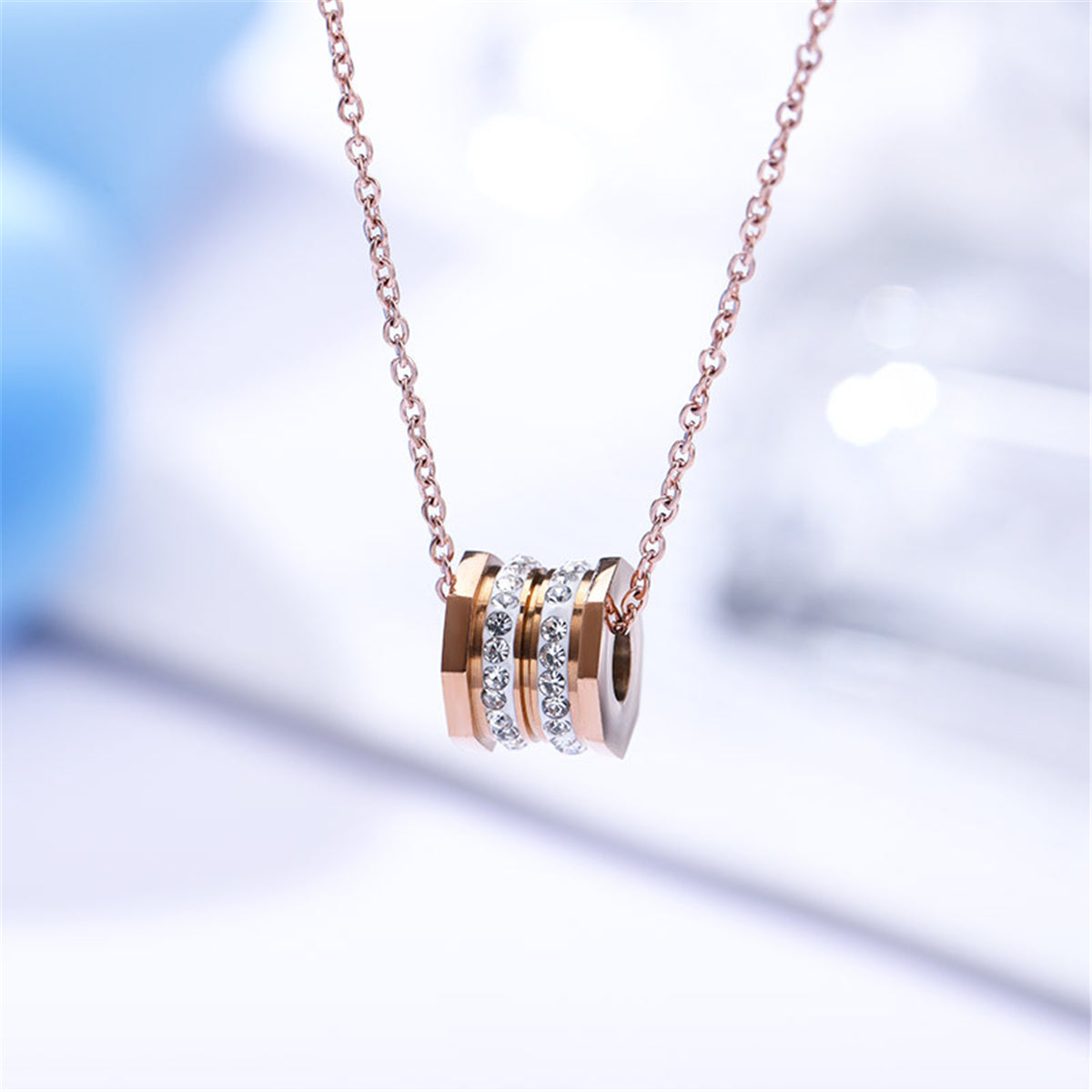 Cubic Zirconia and 18K Rose Gold-Plated Pavé Coil Pendant Necklace, rose gold pendant necklace for women, front view