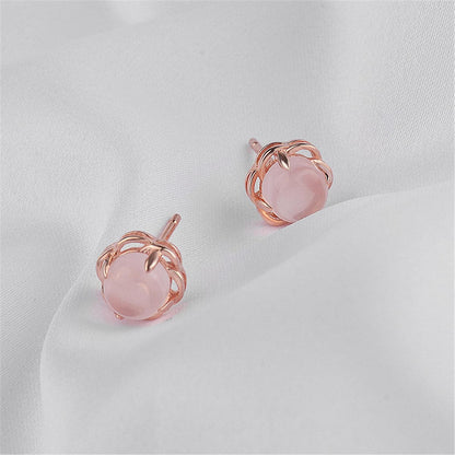 Rose Quartz and 18K Rose Gold-Plated Floral Stud Earrings, rose gold stud earrings for women, front view