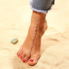 Acrylic & 18K Gold-Plated Ankle-To-Toe Ring Charm Anklet