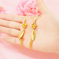 Goldtone Flower Tassel Drop Earrings