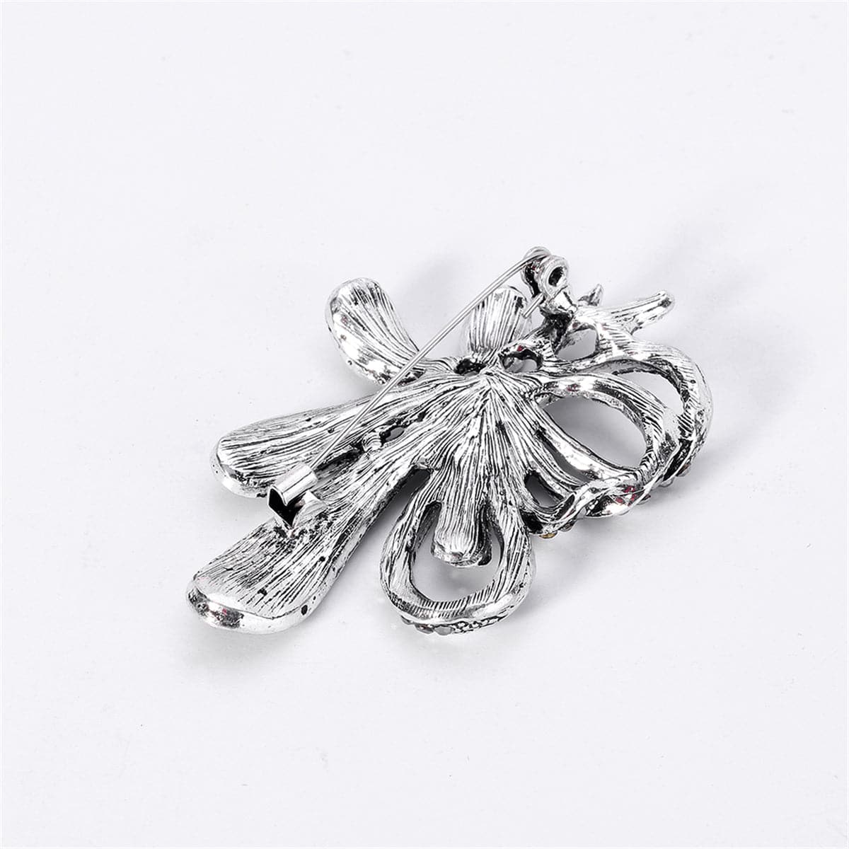 Black Cubic Zirconia and Silver-Plated Flower Brooch, silver brooch pin, elegant gift for her, lifestyle look