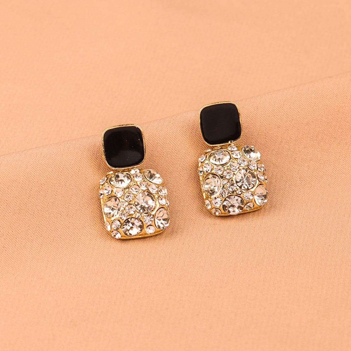 Cubic Zirconia and Black Square Drop Earrings, stud earrings for women, elegant gift for her, detail close-up