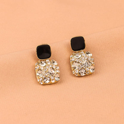 Cubic Zirconia and Black Square Drop Earrings, stud earrings for women, elegant gift for her, detail close-up