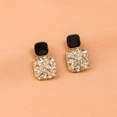 Cubic Zirconia & Black Square Drop Earrings