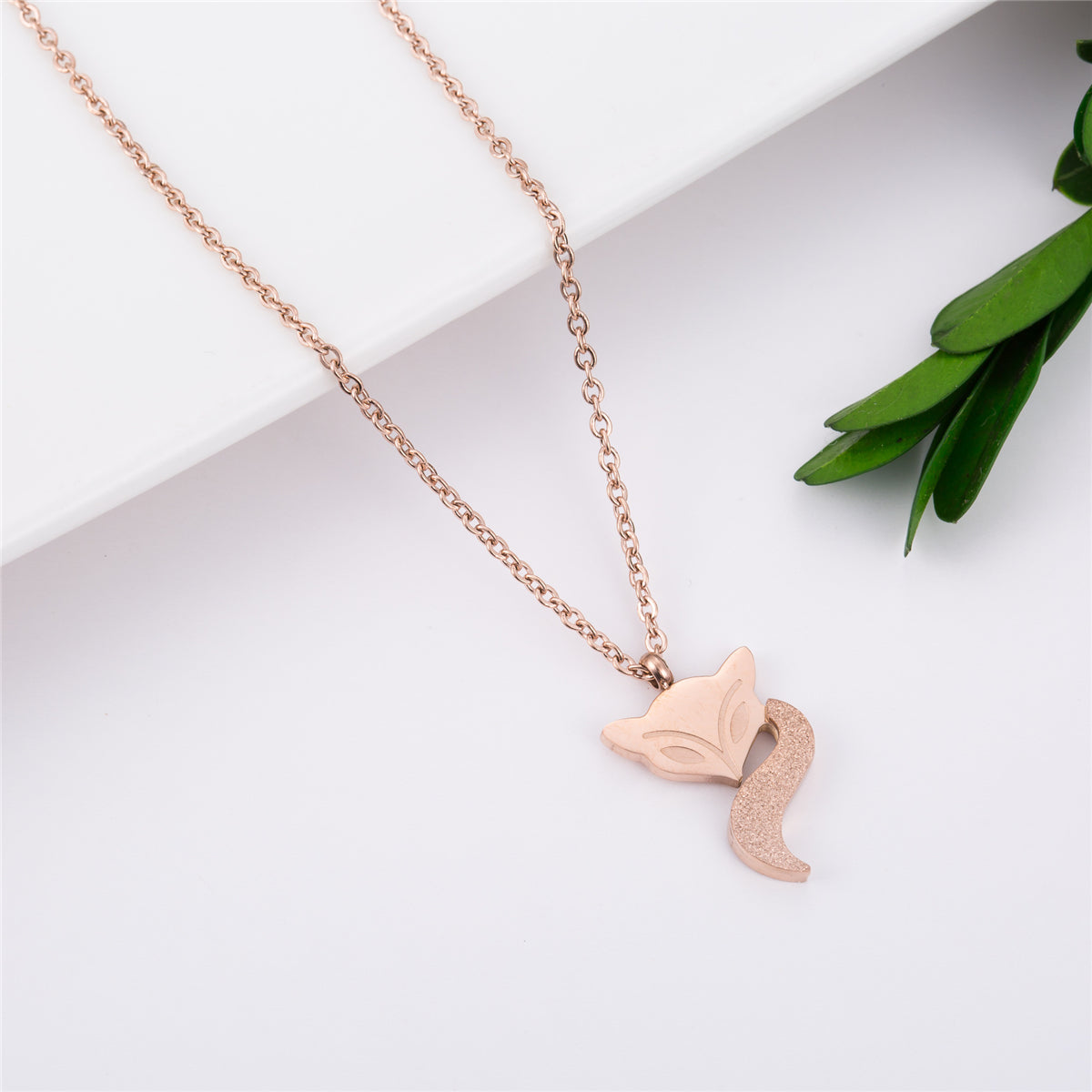 18K Rose Gold-Plated Frosted Fox Pendant Necklace, rose gold pendant necklace for women, everyday style, lifestyle look