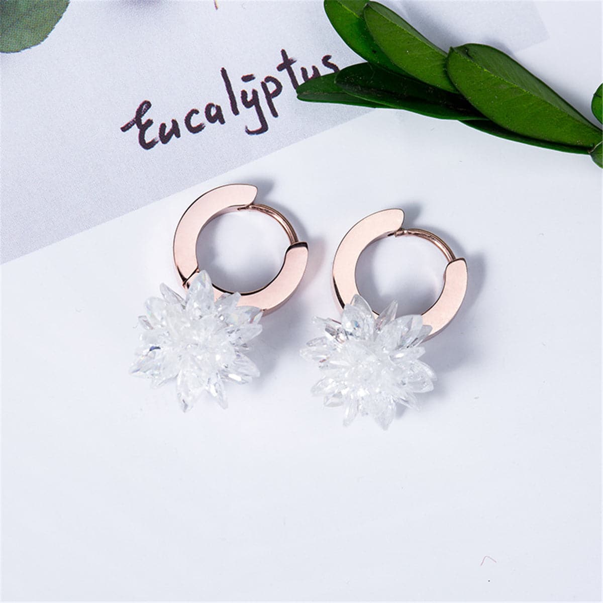 Cubic Zirconia & 18K Rose Gold-Plated Snowflake Drop Earrings