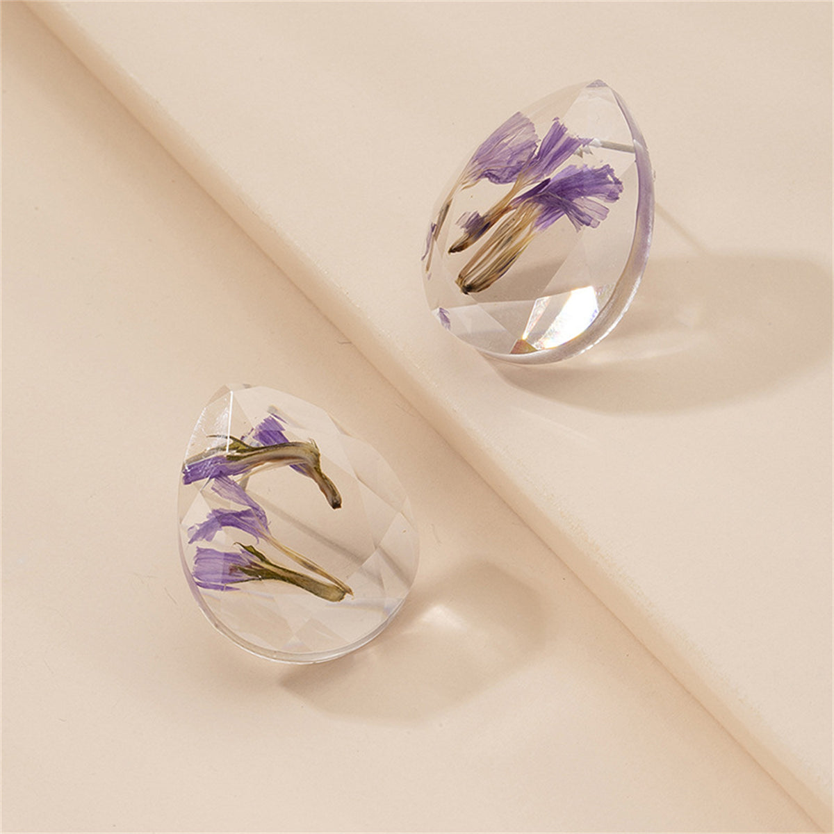 Purple Flower Petal and Silver-Plated Earrings, silver stud earrings for women, vintage-inspired design, lifestyle look