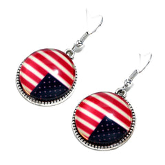 Red Resin & Silver-Plated American Flag Round Drop Earrings