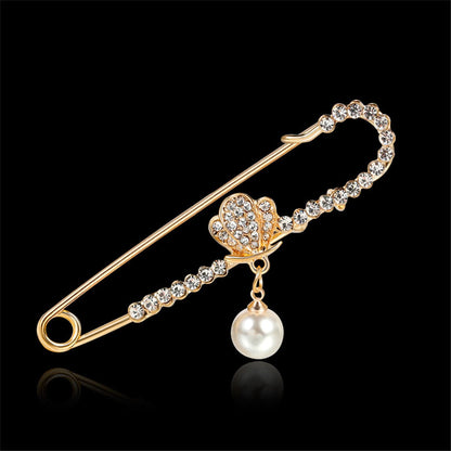 Cubic Zirconia and 18K Gold-Plated Safety Pin Brooch, gold brooch pin, vintage-inspired design, lifestyle look