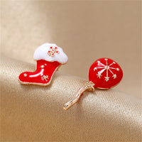Red Enamel & 18k Gold-Plated Boot & Balloon Stud Earrings