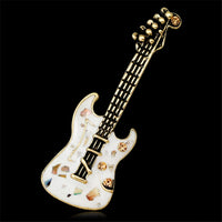 White & Cubic Zirconia Guitar Brooch