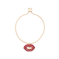 Red cubic zirconia & 18k Gold-Plated Lips Pendant Adjustable Bracelet - streetregion