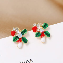 Cubic Zirconia & 18K Gold-Plated Christmas Crutch Stud Earrings