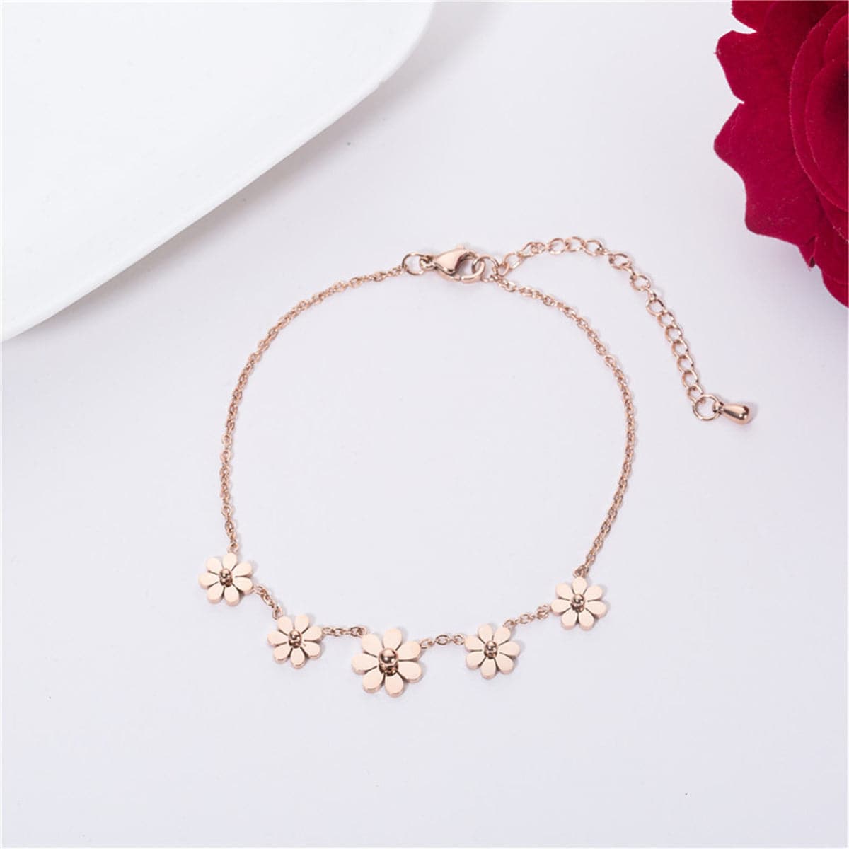18k Rose Gold-Plated Sunflower Charm Bracelet - streetregion