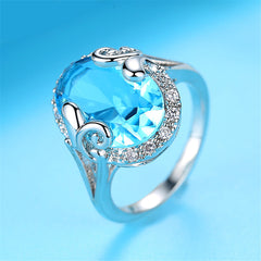 Blue Topaz & Cubic Zirconia Oval Halo Ring