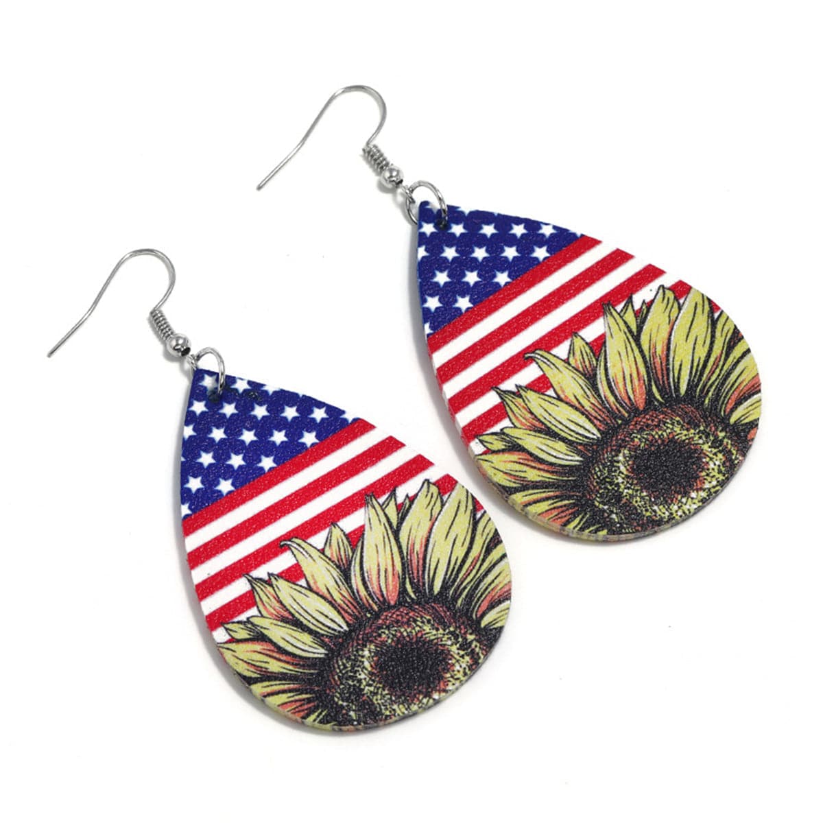 Yellow & Red Polystyrene Stars & Stripes Sunflower Drop Earrings