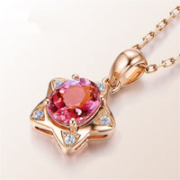 Pink Crystal & Cubic Zirconia Star Pendant Necklace