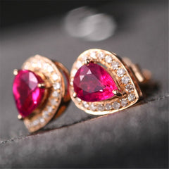 Red Crystal & Cubic Zirconia 18K Rose Gold-Plated Pear Halo Stud Earrings