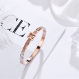 Cubic Zirconia & 18k Rose Gold-Plated Square-Cut Bangle