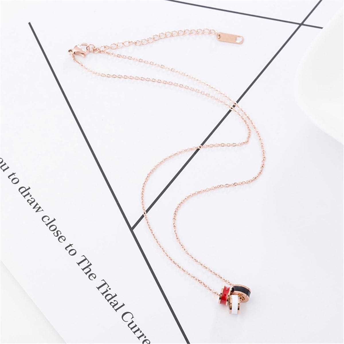 Red & 18K Rose Gold-Plated Multi-Ring Pendant Necklace