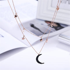 Black Cubic Zirconia & 18K Rose Gold-Plated Moon & Sun Layered Necklace