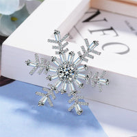 Cubic Zirconia & Silvertone Snowflake Brooch