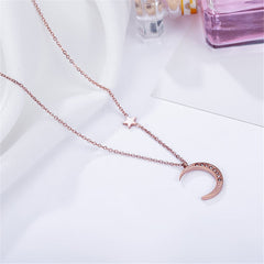 Cubic Zirconia & 18K Rose Gold-Plated Crescent Moon Pendant Necklace