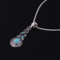 Simulated Turquoise & Silver-Plated Calabash Pendant Necklace