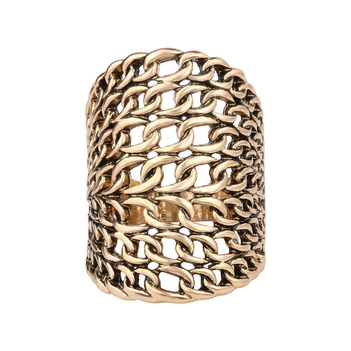 18K Gold-Plated Figaro Ring, gold statement rings for women, dainty minimalist design, side view