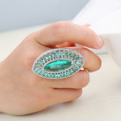 Green Crystal and Cubic Zirconia Pear Statement Ring, statement rings for women, botanical inspired, detail close-up