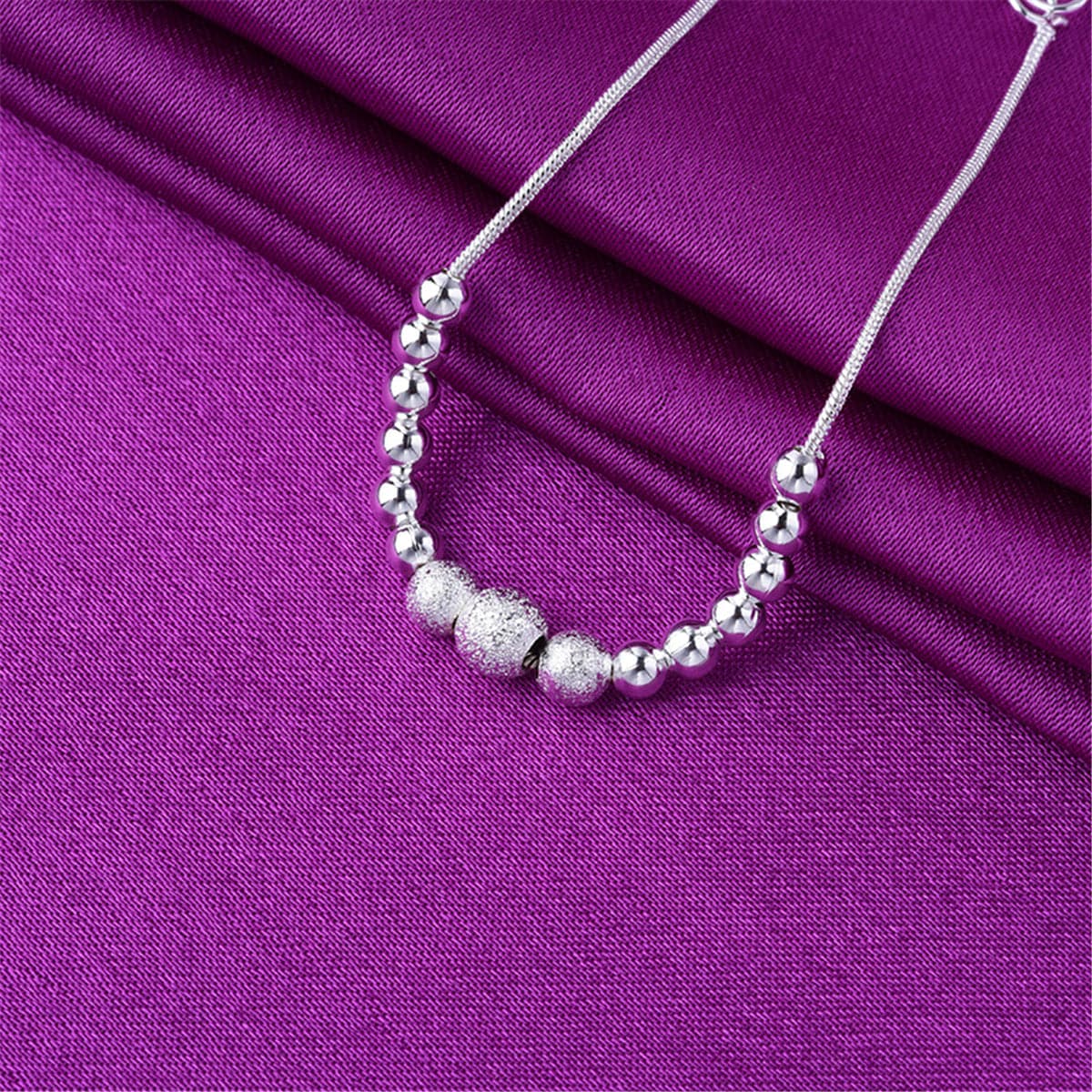 Silver-Plated Frosted Graduated Bead Anklet