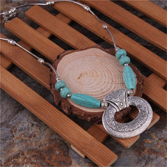 Turquoise & Silver-Plated Geometric Pendant Necklace
