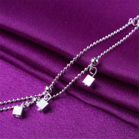 Fine Silver-Plated Cube & Bead Double-Strand Anklet