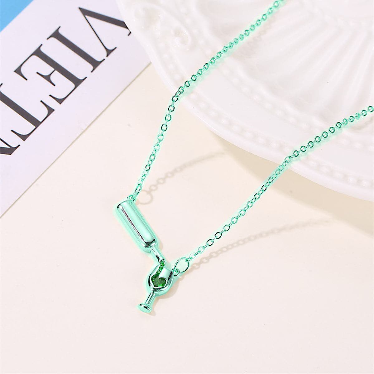 Enamel & Silver-Plated Wine Pendant Necklace