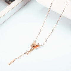 18K Rose Gold-Plated Frosted Butterfly Tassel Pendant Necklace