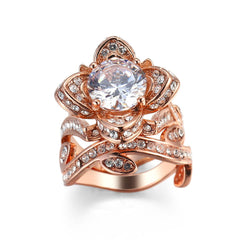 cubic zirconia & 18k Rose Gold-Plated Floral Stacked Ring - streetregion