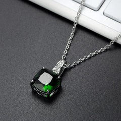 Green Crystal & Silver-Plated Cushion-Cut Pendant Necklace