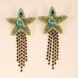Green Crystal & Cubic Zirconia Star Fringe Drop Earrings