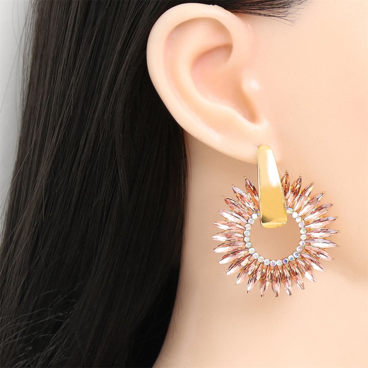 Pink Crystal & Cubic Zirconia 18K Gold-Plated Sunflower Drop Earring